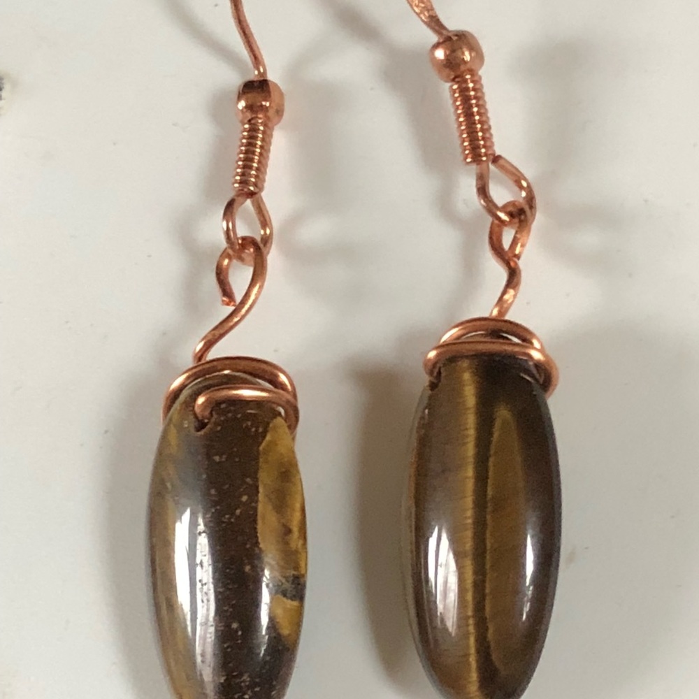 Genuine Tiger Eye 👁 Earrings with Copper Wires